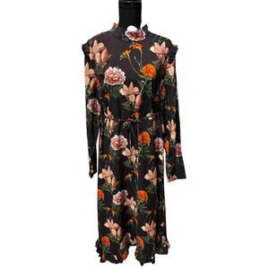 Anthropologie Just Female Margot Maxi Dress XL Brown Floral Ruffle Cottagecore